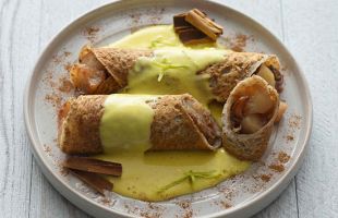 Apple buckwheat crepes with apple and vanilla sauce