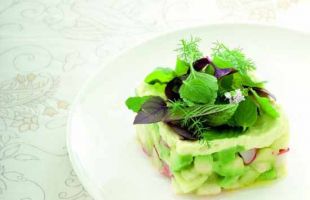 Tortino Crudo di Avocado, Mela Verde e Ravanelli con Maionese di Mandorle